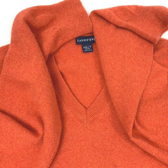 Men's Lands' End v-Neck 100% Cashmere Pullover Sweater Orange/Terracotta Sz XXL - Picture 13 of 16